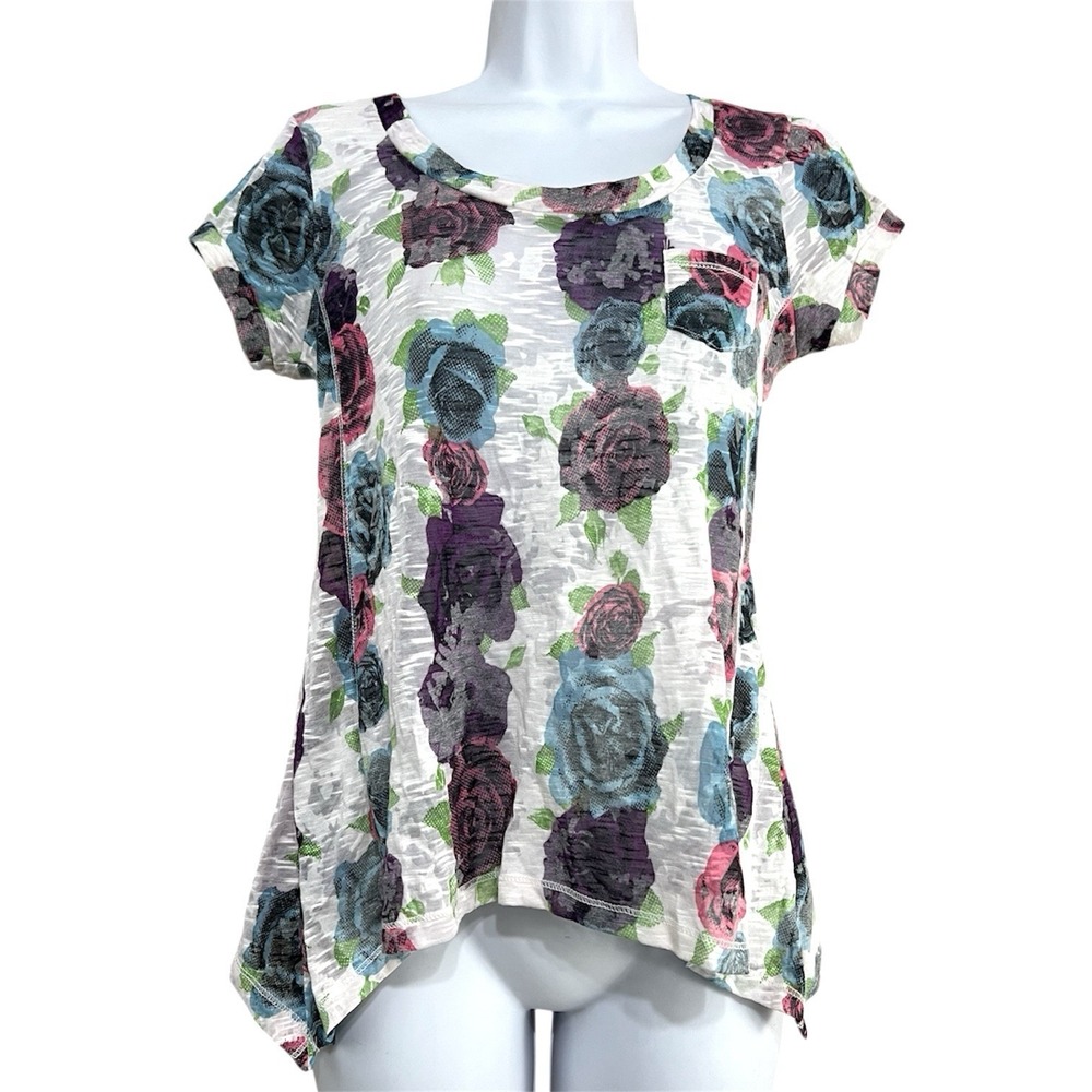 Floral Burnout Mesh Top M Light Pink Fairygrunge Rose Sheer Handkerchief Hem Y2K